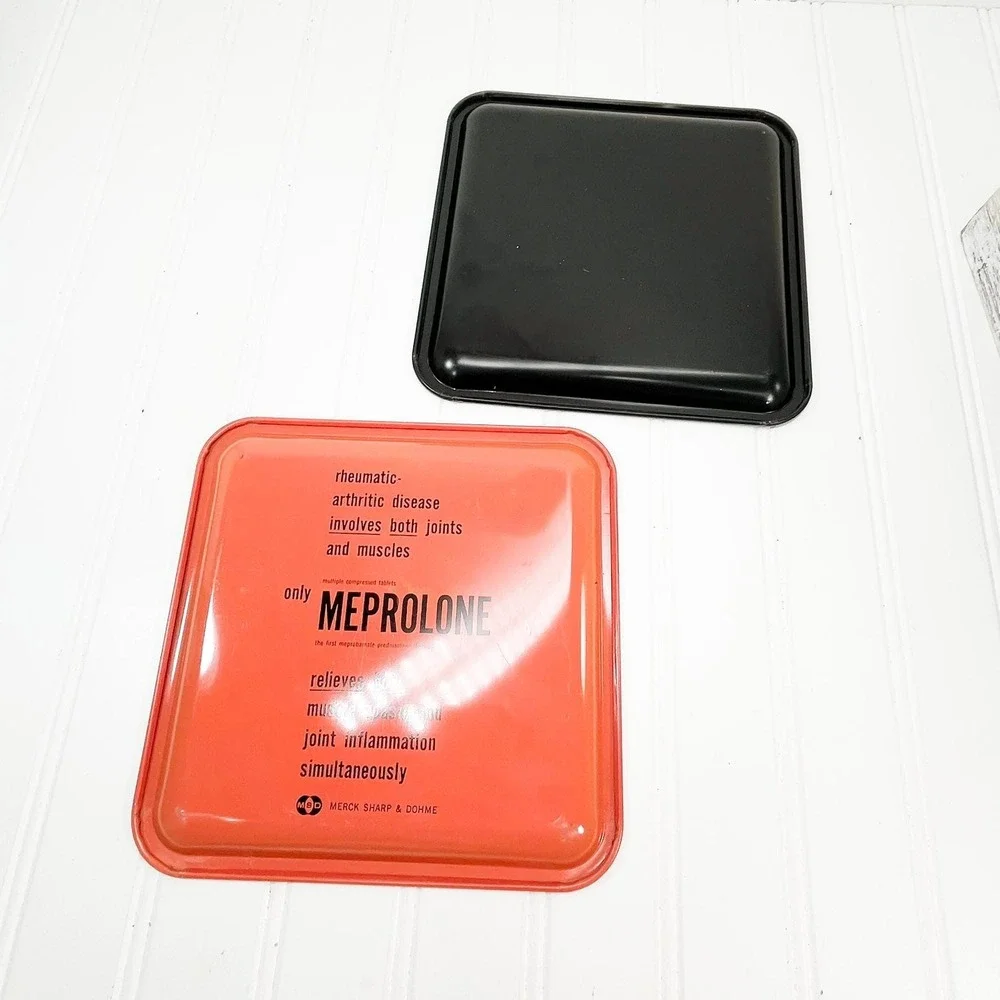 Midcentury Modern Metal Tray Set: Orange & Black Vintage Decor